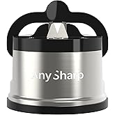 AnySharp Pro Metal World's Best Knife Sharpener with Suction, Brushed Metal