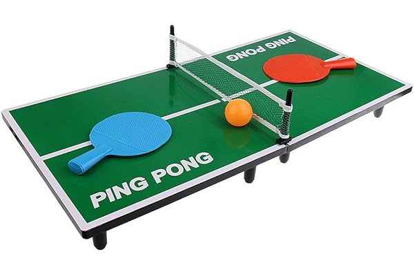 Mini Table de ping Pong 62 x 30,5 x 7 cm avec 2 Raquettes, 1 Balle et Un Filet Tennis de Table de Bureau Hobby Tech