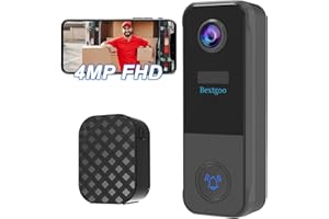 4MP FHD Sonnette sans Fil avec Camera, Bextgoo Sonnette sans Fil Exterieur Etanche, Batteries 10000mAh, Détection Humaine AI, Appel Vidéo, Audio Bidirectionnel, Vision Nocturne, IP67, Support SD/Cloud