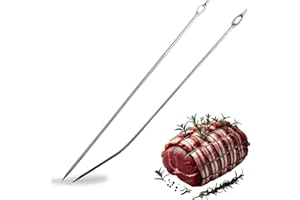 Kerafactum Spicknadel Set gebogen & gerade | Bratennadel Dressiernadel Nadel 20 cm Edelstahl Lardiernadel großes Aufnahmefeld für Speckstreifen | Ø3 mm Perfekt Bardieren Spicken von Fleisch & Braten