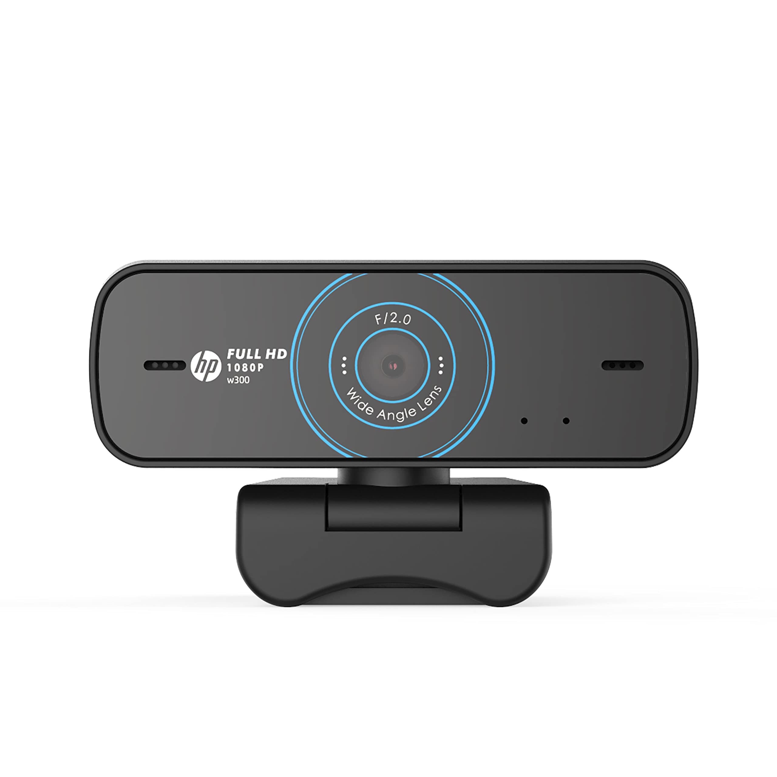 HP w300 1080P 30 FPS FHD Webcam with Built-in Dual Digital Mic, Plug and Play Setup, Wide-Angle View for Video Calling on Sky