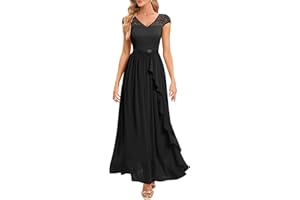 Gardenwed Vestito da Cerimonia Donna Cocktail Abito da Sera Elegante Lungo per Matrimonio Abito di Comunione da Ballo da Sposa con Scollo a V Maniche Corta