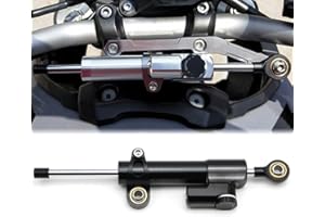 Dreamseek Steering Damper Stabilizer for Universal Motorcycle Linear Reversed Safety Adjustable Control CNC Aluminum (Black)