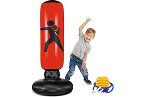 EQARD Inflatable Kids Punching Bag 62" Free Standing Boxing Bag for Immediate Bounce-Back Punch Bags for Practicing Karate Taekwondo MMA