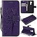 Produktbild Everainy Kompatibel für LG G7 ThinQ Hülle Silikon PU Leder Flip Gummi Schutzhülle Katze Baum Muster Kartenfach Magnet für LG G7 ThinQ Brieftasche innen TPU Handyhülle Hüllen (Lila)