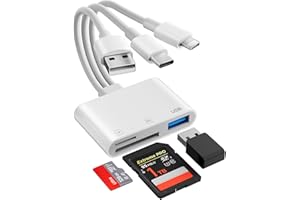 DENLANE Multifunktionaler Memory SD Kartenleser für iPhone Lightning/USB-C/USB-A Devices – SD & Micro SD Speicherkartenleser mit USB OTG Anschluss, Kamera SD Kartenleser Supports SD/Micro SD/SDHC/SDXC/MMC