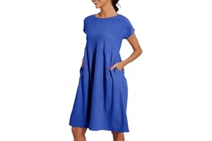 DASFSAGH 2024 Nuevo Vestido Verano Cuello Redondo para Mujeres Casual Y CóModo AlgodóN De Manga Corta Bolsillo Falda Playa Vestidos Verano Mujer 2024 Largos Elegantes Vestidos De Boda Invitada Vacaciones