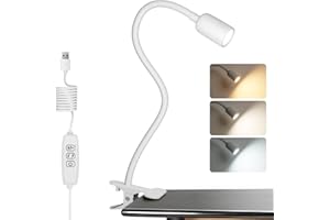 EXTRASTAR Lampe de Bureau à Pince, Flexible à 360° Lampe LED, Lampe de Chevet en 3 Modes d’Éclairage, 4 Niveaux de Luminosité Led USB pour chambre à coucher, bureau,Blanc