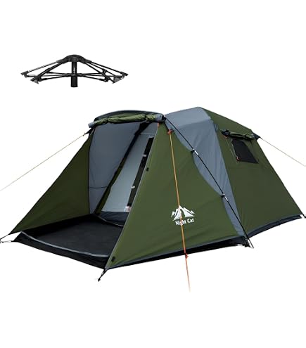 Toogh Campingzelt für 3/4 Personen mit 1 Tür, 4 Fenstern und verbesserter Belüftung, sofortiger Aufbau, wasserdicht, 2,4 m x 2,4 m x 170 cm, Oxford-Gewebe, Pop-Up-Boden in 60 Sekunden, inklusive Sport & Freizeit