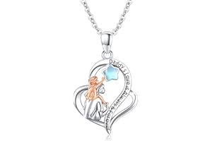 SOESON Father Daughter Necklace 925 Sterling Silver Dad Daughter Pendant Moonstone Necklaces Heart Jewelry for Women