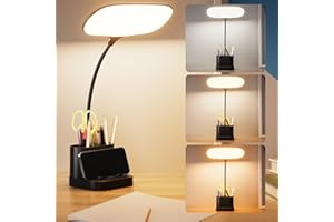 brightower Schreibtischlampe Kinder, Touch LED Schreibtischleuchte mit Stifthalter, 3 Farben&Stufenloses Dimmen,Schwanenhals Leselicht mit USB-Anschluss, für Büro, Schlafzimmer, Wohnzimmer (Schwarz)