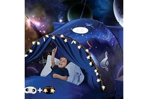 Vrent Tente De Lit Enfant,Tente Tunnel Enfants,Tente Enfant Pliable Pop Up,Tente De Lit avec LED, Tente De Jeu avec Lumiere,Cadeau d'anniversaire De Noël Garçon Fille (Univers) 1