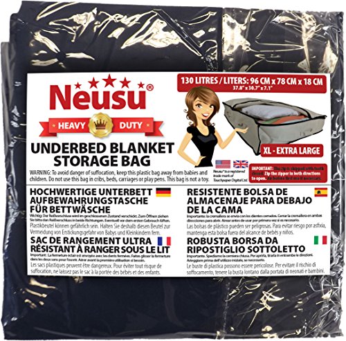 Neusu Heavy-Duty, Belastbare Extragroße Unterbett-Aufbewahrungstasche – XL-Größe (96 x 78 x 18 cm) – Starkes 600D Polyestermaterial Mit 4 Verstärkten Steggriffen – Für Bettwäsche, Kleidung, Kissen, Usw. Oder Mehrere Daunendecken – Alternativ Zur Wäschetruhe (Blau) - 2