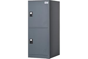 MECOLOR Slim Steel Storage Cabinet | Padlock-Ready 2-Door Locker | for Bedside, Home Office & Tool Storage | 38cm Wide (Grey, P2V)