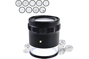 GAIN EXPRESS Lente di ingrandimento illuminata per gioiellieri con scala a reticolo intercambiabile, luce a LED, campo visivo da 25 mm, per gioielli, gemme, monete, strumento per hobby (9 tabelle in vetro)