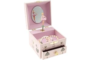 QINGLANG Musical Ballerina Jewellery Box for Girls Kids Ballerina Music Box with Mirror Drawers Jewellery Boxs Necklace Bracelet Organizing Ballet Birthday Gifts for Little Girls