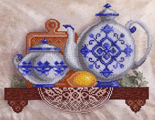 "Gzhel" Beads embroidery kit; contemporary embroidery; gift idea; needlepoint design; decor; seed beads Preciosa;