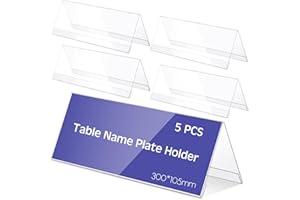 Gulfmew Soporte de Nombre de Acrílico de Mesa Placa de Nombre de Acrílico Transparente Soporte Reutilizable con Forma de Techo para Etiqueta Conferencia, 30 x 10,5 cm (5 Piezas)