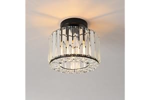 ANWIO Plafonnier en Cristal Noir, Lustre Led Cuisine Moderne E27, Luminaire Plafonnier Couloir Ø215mm, Lustre Salle à Manger, Petite Chambre