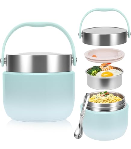 Milu® Thermocontainer, 450 ml, 650 ml, roestvrij staal, warmhoudcontainer, voedselcontainer, babyvoeding, container om eten warm te houden, thermische lunchbox, muesli to go, roze, 650 ml