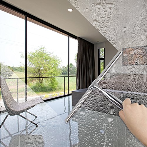 Budget&Good Duschabzieher Edelstahl Fensterabzieher Squeegee für Spiegel Badezimmerwischer mit Wandaufhänger starken Saughaken - 6