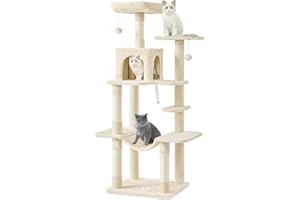 MSmask Kratzbaum groß, L Katzenbaum Stabil, Katzenkratzbaum mit Plattformen, Katzenhöhlen, Hängematte, Sisalsäulen, mehrstöckiger Kletterbaum für Katzen (Beige)
