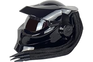 BAUTI ZGFHTY Predator Motorbike Helmet Robot Front Flip Sun Visor Helmet Braids Warning Lights ECE Approved Full Face Motorcycle Helmet Men Women Adult Off-Road Cruiser Chopper
