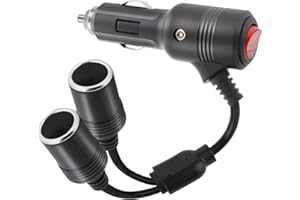 FUNYORD Rozdzielacz zapalniczki samochodowej, wtyczka 12 V i gniazdo przedłużacz z przełącznikiem, 1 do 2 gniazda zapalniczki samochodowej do 12 V/24 V przyczep kempingowych, samochodów ciężarowych