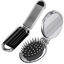 10 Stück Faltbare Mini-Haarbürsten Mit Spiegel – Runde Taschenbürste Für Damen & Mädchen, Schwarz
