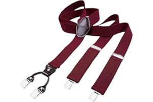 DonDon Bretelle da uomo eleganti extra forti 3,5 cm con 4 clip e toppa in pelle marrone