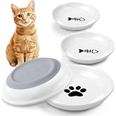 AMFUN 4 Pieces Cat Feeder, Ceramic Bowls for Cats with Non-Slip Rubber Base, Ceramic Flat Grounds for Cat, Feeders and Drinke