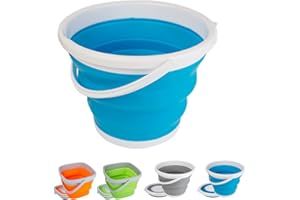 RYHX Cubo Plegable 10L，Cubo de Silicona Plegable con Asa para Pescar, Acampar, Senderismo y Lavar el Coche（Azul Redondo）