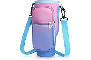 ZHCIHO Water Bottle Bag for Stanley Cup, Purple Gradient Neoprene Compatible with Stanley Cup Accessories, Water Bottle Carrier with Shoulder Strap & Phone Pocket