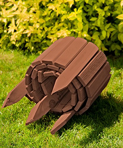 Rollboarder als Steckzaun in 200 cm Länge, Zaunhöhe 20 cm aus Holz als Beeteinfassung, Beetumrandung, Rasenkante oder Palisade - in Naturfarbe - wetterfest imprägniert, Farbe:braun
