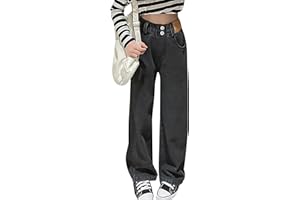 Maeau Girls Jeans: Denim, Wide Leg, Straight Fit, Mid Waisted, Loose, Casual, Age 5-14 Years, Size 25 inches, Cotton, Zipper Closure, 4 Pockets