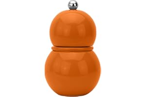 Addison Ross Chubbie Bobbin Salt or Pepper Mill – Easy Twist Ceramic Grinder – Sustainable Rubber Wood – Modern Design – Ideal Wedding Gifts or Housewarming Gift – Kitchen Accessories – Orange – 12cm