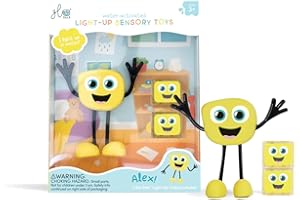 Glo Pals, Set Personaggio Alex con 2 Cubi Luminosi, Giochi da Bagnetto per Bambini da 3 Anni di Età, Aiuta lo Sviluppo Sensoriale e Cognitivo, con Illuminazione Automatica, Giallo