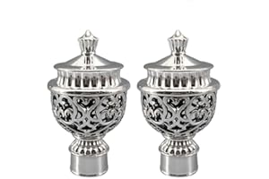 GENERIC 2pcs Curtain Finials,Curtain Rod Cap Finials,Vintage Drapery Pole Decorative Ends, Plastic Curtains Pole Finials(silver)