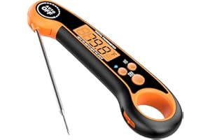 SETONIA Thermomètre à viande à lecture instantanée pour grillades et cuisson Thermomètre alimentaire numérique précis avec sonde bi-pli rétro-éclairée pour la cuisine, la friture, le steak (Orange)