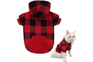 KOOLTAIL Plaid Dog Hoodie Pet Jumper with Hat and Pocket for Small Medium Large Size Dogs, Fleece Dog Hooded Sweatshirt Clothes, Soft Winter Warm Dog Cold Weather Coat for Puppy Cats, Red S