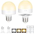 E27 Rechargeable Light Bulbs with Remote Timer and 3 Color Temperatures, Dimmable Magnetic Detachable, 1800mAh LED Light Bulb for Wall Sconce, Desk Lamp, Home Power Outage, Non-Hardwired, 2Pack