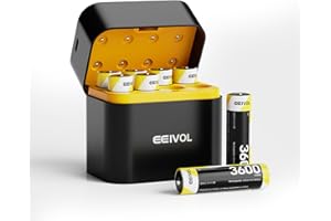 GREENOE Rechargeable Lithium Batteries AA 8-Pack with Charger, 3600 mWh High Capacity 1.5 V AA Batteries, Long Lasting Rechargeable AA Li-ion Battery with Integrated Charging Storage Box