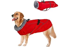 FADCAER Wasserdicht Hundemantel,Hund Wintermantel,Winddichte Warme Hundemantel Gemütlicher Hundejacke Winter mit Reflektierenden Welpen Winterweste für Welpen Kleine Mittelgroßen (XXXL, rot)