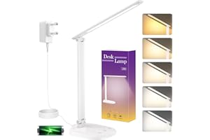 KQPZ Lámpara de Escritorio, 5 Modos de Lampara Escritorio LED, Batería 4000mAh con Puerto de Carga USB, Control Táctil, Temporizador y Memoria, Flexo LED Escritorio para Cama, Oficina, Leer y Estudiar