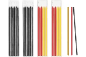 WWYSSZ 2,8 mm Matita Carpentiere Solida Ricariche, 24 Pezzi Matite per Falegname HB per Fori Profondi, per la Lavorazione del Legno (Nero, rosso, giallo)