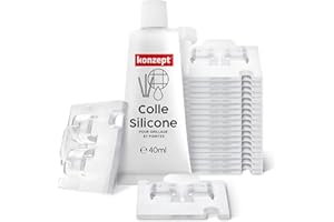 KONZEPT 11 Crochets adhésifs extérieur 20 pcs avec Colle de Montage Extra-Forte 40ml, Fixation de Filet pour Chats sur Balcon sans perçage, Transparent, Fixation pour Filet de Protection pour Chats