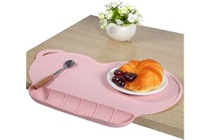 BETOY Set de Table Enfant en Silicone étanche Portables, Antidérapants, Faciles à Nettoyer et Réutilisables (Rose)