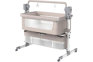 Prokoke Cuna Junto a la Cama de Bebé Convertible Cuna de Bebé se Puede Ajustar Multifuncional Cama de Bebé Swing Portátil con Música Bluetooth 5 Control Remoto de Engranajes Oscilantes (Khaki)