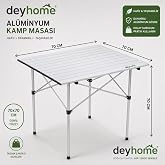 Deyhome Katlanabilir Al&uuml;minyum Kamp Masası 70x70x70 cm G&uuml;m&uuml;ş