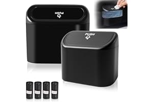 Hoclauho 2 Stück Auto Mülleimer mit 60 Stück Müllsäcke, Automülleinmer Mit innenraum Deckel, Mülleimer Klein, Hängende Aufbewahrungsbox Mülltonnen